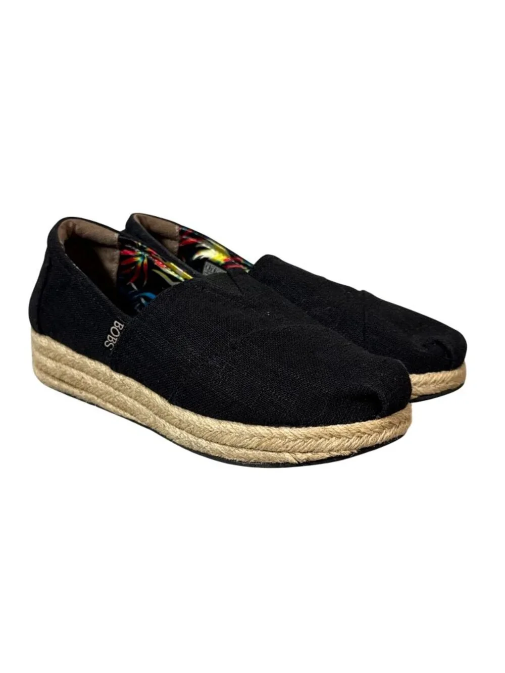 BOBS by Skechers Black Canvas Espadrille Slip-On Shoes Size 8
